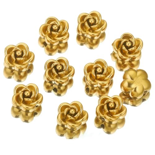 10 Stück 5/8/10 mm Edelstahl Rosenblüten-Charm-Abstandshalterperlen vergoldetes Metall Halskette Armband Schmuckherstellung-G10MM 10 Stück 5/8/10 mm Edelstahl Rosenblüten-Charm-Abstandshalterperlen vergoldetes Metall Halskette Armband Schmuckherstellung-G10MM von SEDRGH