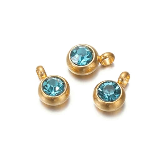 10 Stück 6 mm Edelstahl-Anhänger mit Geburtssteinen, Strass-Kristallperlen, Anhänger für Halsketten, Armbänder, Schmuckherstellung, Gold, Seeblau, 10 Stück 10 Stück 6 mm Edelstahl-Anhänger mit Geburtssteinen, Strass-Kristallperlen, Anhänger für Halsketten, Armbänder, Schmuckherstellung, Gold, Seeblau, 10 Stück von SEDRGH