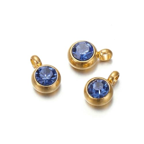 10 Stück 6 mm Edelstahl-Anhänger mit Geburtssteinen, Strass-Kristallperlen, Anhänger für Halsketten, Armbänder, Schmuckherstellung, Gold-Blau, 10 Stück 10 Stück 6 mm Edelstahl-Anhänger mit Geburtssteinen, Strass-Kristallperlen, Anhänger für Halsketten, Armbänder, Schmuckherstellung, Gold-Blau, 10 Stück von SEDRGH