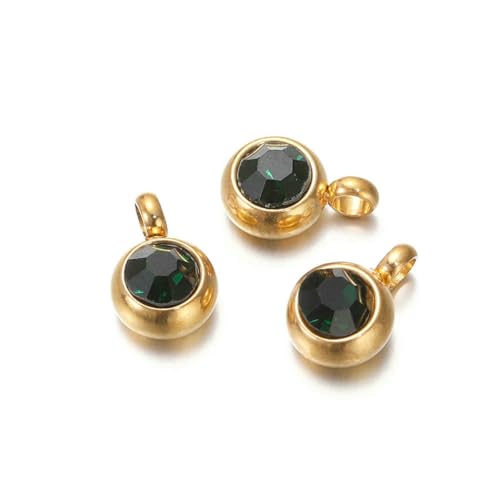 10 Stück 6 mm Edelstahl-Anhänger mit Geburtssteinen, Strass-Kristallperlen, Anhänger für Halsketten, Armbänder, Schmuckherstellung, Gold-Dunkelgrün, 10 Stück 10 Stück 6 mm Edelstahl-Anhänger mit Geburtssteinen, Strass-Kristallperlen, Anhänger für Halsketten, Armbänder, Schmuckherstellung, Gold-Dunkelgrün, 10 Stück von SEDRGH