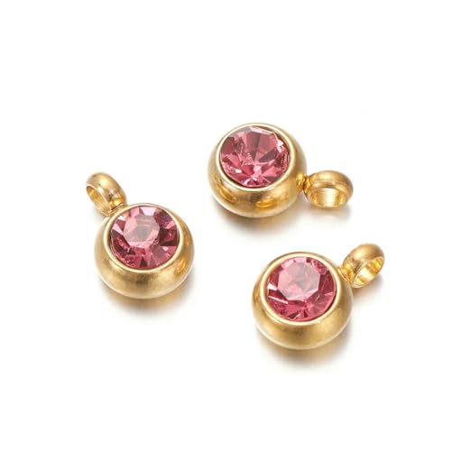 10 Stück 6 mm Edelstahl-Anhänger mit Geburtssteinen, Strass-Kristallperlen, Anhänger für Halsketten, Armbänder, Schmuckherstellung, Gold-Dunkelrosa, 10 Stück 10 Stück 6 mm Edelstahl-Anhänger mit Geburtssteinen, Strass-Kristallperlen, Anhänger für Halsketten, Armbänder, Schmuckherstellung, Gold-Dunkelrosa, 10 Stück von SEDRGH