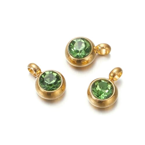 10 Stück 6 mm Edelstahl-Anhänger mit Geburtssteinen, Strass-Kristallperlen, Anhänger für Halsketten, Armbänder, Schmuckherstellung, Gold-Grün, 10 Stück 10 Stück 6 mm Edelstahl-Anhänger mit Geburtssteinen, Strass-Kristallperlen, Anhänger für Halsketten, Armbänder, Schmuckherstellung, Gold-Grün, 10 Stück von SEDRGH