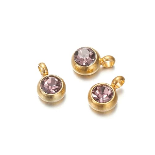 10 Stück 6 mm Edelstahl-Anhänger mit Geburtssteinen, Strass-Kristallperlen, Anhänger für Halsketten, Armbänder, Schmuckherstellung, Gold-Lila, 10 Stück 10 Stück 6 mm Edelstahl-Anhänger mit Geburtssteinen, Strass-Kristallperlen, Anhänger für Halsketten, Armbänder, Schmuckherstellung, Gold-Lila, 10 Stück von SEDRGH