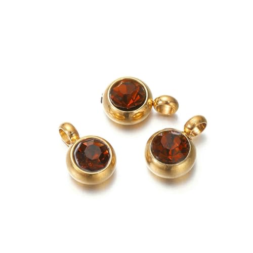 10 Stück 6 mm Edelstahl-Anhänger mit Geburtssteinen, Strass-Kristallperlen, Anhänger für Halsketten, Armbänder, Schmuckherstellung, Gold-Orange-Braun, 10 Stück 10 Stück 6 mm Edelstahl-Anhänger mit Geburtssteinen, Strass-Kristallperlen, Anhänger für Halsketten, Armbänder, Schmuckherstellung, Gold-Orange-Braun, 10 Stück von SEDRGH