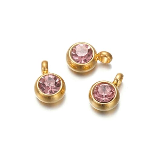 10 Stück 6 mm Edelstahl-Anhänger mit Geburtssteinen, Strass-Kristallperlen, Anhänger für Halsketten, Armbänder, Schmuckherstellung, Gold-Pink, 10 Stück von SEDRGH