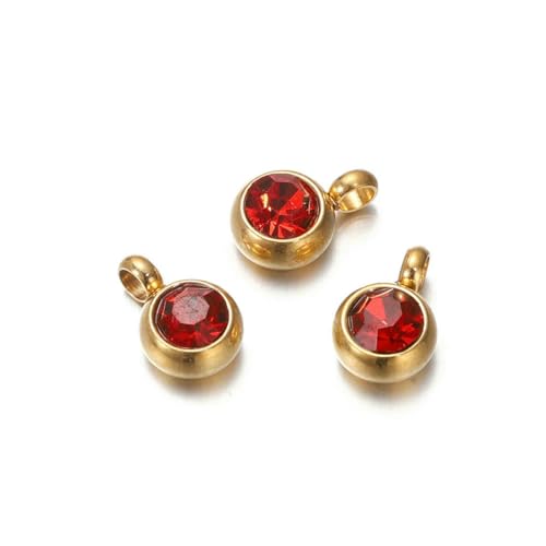 10 Stück 6 mm Edelstahl-Anhänger mit Geburtssteinen, Strass-Kristallperlen, Anhänger für Halsketten, Armbänder, Schmuckherstellung, Gold-Rot, 10 Stück 10 Stück 6 mm Edelstahl-Anhänger mit Geburtssteinen, Strass-Kristallperlen, Anhänger für Halsketten, Armbänder, Schmuckherstellung, Gold-Rot, 10 Stück von SEDRGH