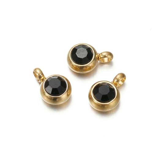 10 Stück 6 mm Edelstahl-Anhänger mit Geburtssteinen, Strass-Kristallperlen, Anhänger für Halsketten, Armbänder, Schmuckherstellung, Gold-Schwarz, 10 Stück 10 Stück 6 mm Edelstahl-Anhänger mit Geburtssteinen, Strass-Kristallperlen, Anhänger für Halsketten, Armbänder, Schmuckherstellung, Gold-Schwarz, 10 Stück von SEDRGH