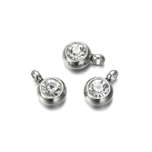 10 Stück 6 mm Edelstahl-Anhänger mit Geburtssteinen, Strass-Kristallperlen, Anhänger für Halsketten, Armbänder, Schmuckherstellung, Stahl, Weiß, 10 Stück 10 Stück 6 mm Edelstahl-Anhänger mit Geburtssteinen, Strass-Kristallperlen, Anhänger für Halsketten, Armbänder, Schmuckherstellung, Stahl, Weiß, 10 Stück von SEDRGH