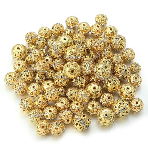 10 Stück Strass-Kugelperlen, 6 8 10 12 mm, Metallkristall-Hohlperlen, lose Perlen für die Schmuckherstellung, DIY-Armband-Halsketten-Befunde, gold-weiß, 12 mm von SEDRGH