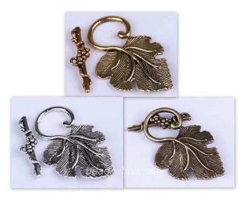 10 Stück Weinblatt-Knebelverschlüsse, Verbinder, Silber/Gold/Messing, zum Finden von Schmuck, Herstellung von DIY-Armbändern und Halsketten, Großhandelsangebot, gemischt von SEDRGH