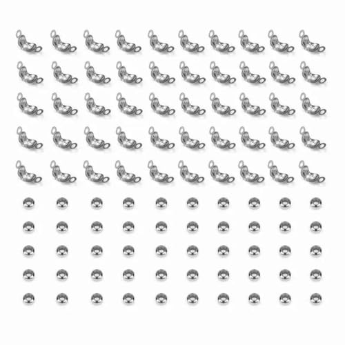 100 Stück/Los Edelstahl Goldfarbener Verbinderverschluss Crimp Endperlen Zubehör Kit DIY Armband Halskette Schmuckherstellung Zubehör-A-Stahl-2x1,5mm von SEDRGH