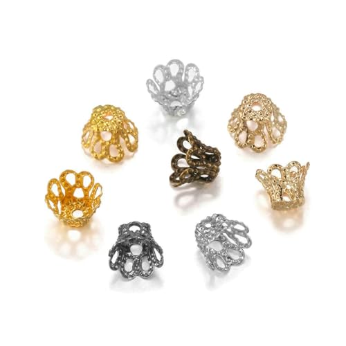 100 Stück/Los Gold/Silber Vintage Blumen Filigrane Perlenkappen Charms für Anhänger DIY Schmuckherstellung Finden Zubehör Zubehör-Mehrfarbig-5 x 6 mm von SEDRGH