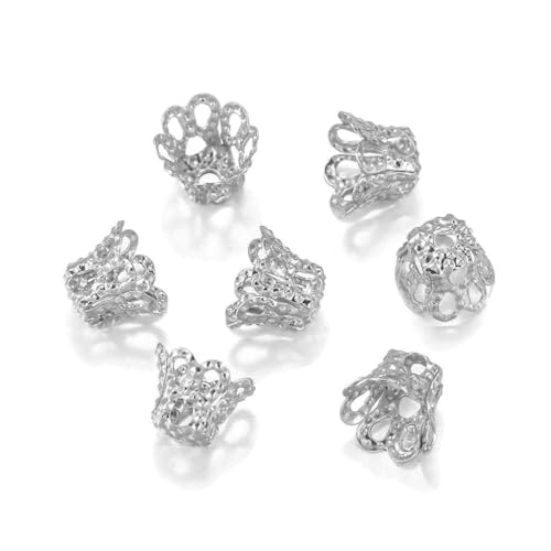 100 Stück/Los Gold/Silber Vintage Blumen Filigrane Perlenkappen Charms für Anhänger DIY Schmuckherstellung Finden Zubehör Zubehör-Rhodium-12 x 15 mm von SEDRGH