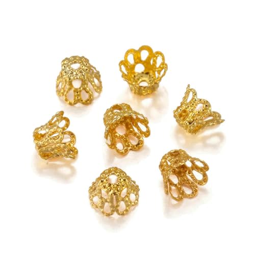100 Stück/Los Gold Silber Vintage Blumen Filigrane Perlenkappen Charms für Anhänger DIY Schmuckherstellung Finden Zubehör Zubehör-Gold-12 x 15 mm von SEDRGH