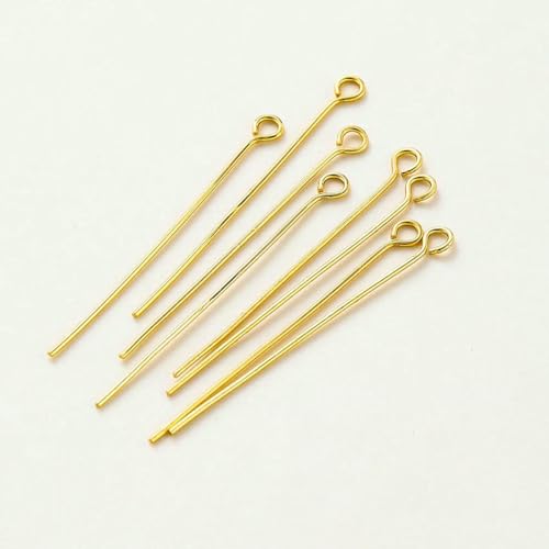 100 Stück 16–50 mm 14/18 Karat vergoldete Ösenstifte mit flachem Kopf, Nadeln, Kugelkopfstifte, Perlenanhänger, Verbinder zur Schmuckherstellung, 18 Karat Gold-Ösenko von SEDRGH