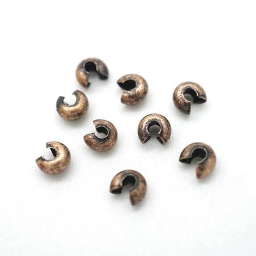 100 Stück 3,0 mm offene Quetschperlen, Abdeckungen, Knotenperlen, Endstücke zur Schmuckherstellung, Silber, Gold, Rhodium, Bronze und verkupfertes Blei – Antik-Kupfer – 3,0 mm, 100 Stück von SEDRGH