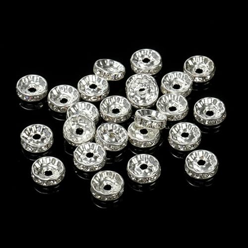 100 Stück 4/6/8/10 mm Gold-Silber-Strass-Rondellen-Kristallperlen, runde lose Abstandsperlen für die Schmuckherstellung, DIY-Zubehör, Silber, 8 mm 100 Stück 4/6/8/10 mm Gold-Silber-Strass-Rondellen-Kristallperlen, runde lose Abstandsperlen für die Schmuckherstellung, DIY-Zubehör, Silber, 8 mm von SEDRGH