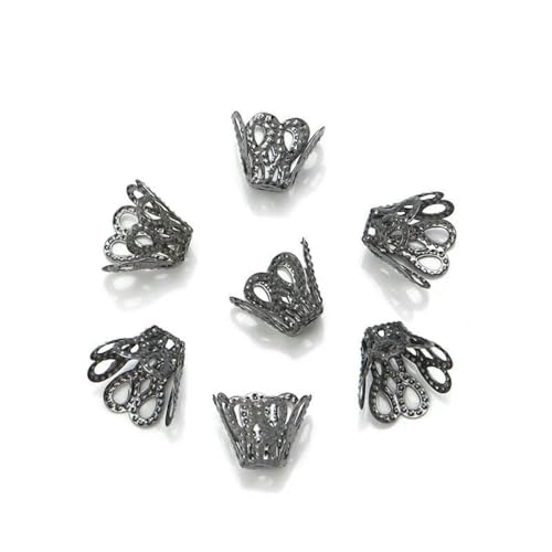 100 Stück Blumen-Endperlenkappen, Metall-Abstandshalter, Perlenbasis für Schmuckherstellung, DIY-Charms, Armbandzubehör, Gun Black, 8 x 11 mm von SEDRGH