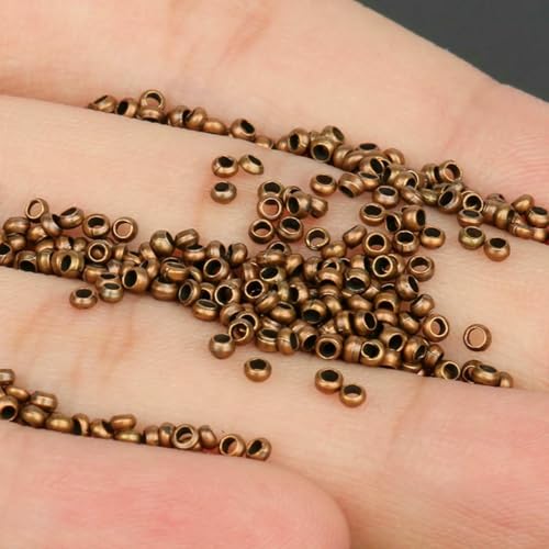 1000 Stück vergoldete Kupferperlen, Crimp-Endstopper, Abstandsperlen für Armbänder, Halsketten, Schmuckherstellung, DIY-Zubehör – antikes Kupfer – Durchmesser 2,5 mm, Loch 1,5 mm von SEDRGH