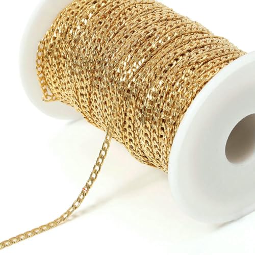 2 Meter Edelstahl-Gliederkabel, Goldketten für die Herstellung von DIY-Schmuck, Kettenperlen, Ketten, Halsketten, Armbänder, Fußkettchen, Komponenten – Gold 3,0 mm von SEDRGH