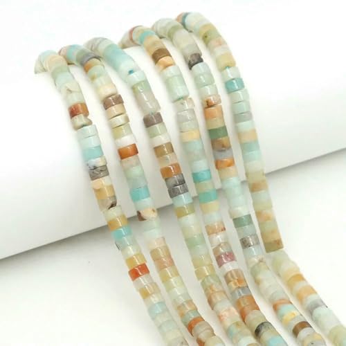 2 x 4,0 mm flache, runde Naturstein-Abstandsperlen, Amethyst, Lapislazuli, lose Edelstein-Rondelle-Perle für die Schmuckherstellung, DIY-Armband, Halskette, Farbe: Amazonit, 20 Stränge von SEDRGH