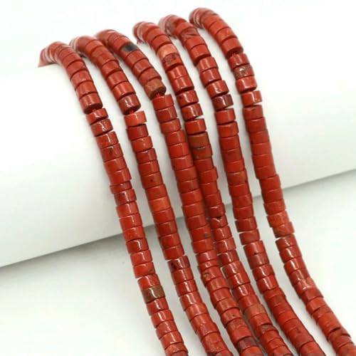 2 x 4,0 mm flache, runde Naturstein-Abstandsperlen, Amethyst, Lapislazuli, lose Edelstein-Rondelle-Perle für die Schmuckherstellung, DIY-Armband, Halskette, Roter Jaspis, 20 Stränge von SEDRGH