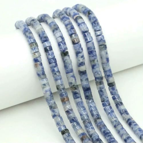 2 x 4,0 mm flache, runde Naturstein-Abstandsperlen, Amethyst, Lapislazuli, lose Edelstein-Rondelle-Perle für die Schmuckherstellung, DIY-Armband, Halskette – Blau gefleckte Jade – 1 Strang von SEDRGH