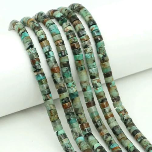 2 x 4,0 mm flache, runde Naturstein-Abstandsperlen, Amethyst, Lapislazuli, lose Edelstein-Rondelle-Perle für die Schmuckherstellung, DIY-Armband, Halskette – afrikanisches Türkis – 5 Stränge von SEDRGH