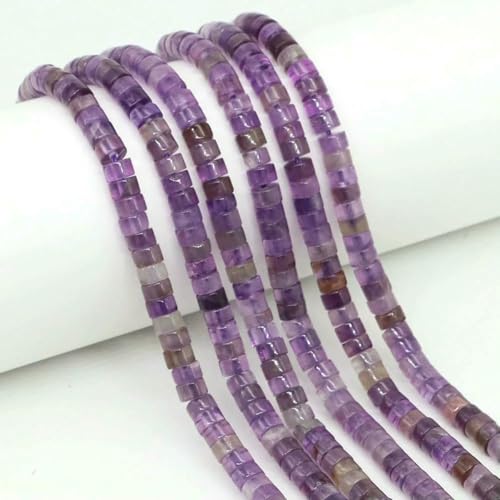 2 x 4,0 mm flache, runde Naturstein-Abstandsperlen, Amethyst, Lapislazuli, lose Edelstein-Rondelle-Perle zur Schmuckherstellung, DIY-Armband, Halskette, Amethyst, 1 Strang von SEDRGH