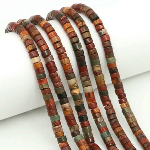 2 x 4,0 mm flache, runde Naturstein-Abstandsperlen, Amethyst, Lapislazuli, lose Edelstein-Rondelle-Perle zur Schmuckherstellung, DIY-Armband, Halskette, Picasso-Jaspis, 5 Stränge von SEDRGH