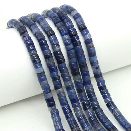 2 x 4,0 mm flache, runde Naturstein-Abstandsperlen, Amethyst, Lapislazuli, lose Edelstein-Rondelle-Perle zur Schmuckherstellung, DIY-Armband, Halskette – Blauer Sodalith – 1 Strang von SEDRGH