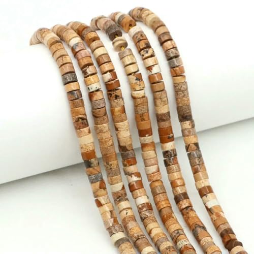 2 x 4,0 mm flache runde Naturstein-Abstandsperlen, Amethyst, Lapislazuli, lose Edelstein-Rondelle-Perle zur Schmuckherstellung, DIY-Armband, Halskette, Bildjaspis, 1 Strang von SEDRGH