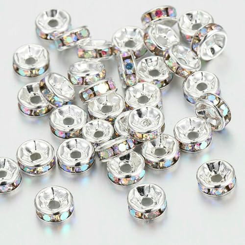 200 Stück/Los Strass-Rondellen-Kristallperlen, flach, 4, 6, 8, 10 mm, lose Abstandsperlen für DIY-Schmuckherstellung, Zubehör, Zubehör, AB-Farbe, 10 mm von SEDRGH