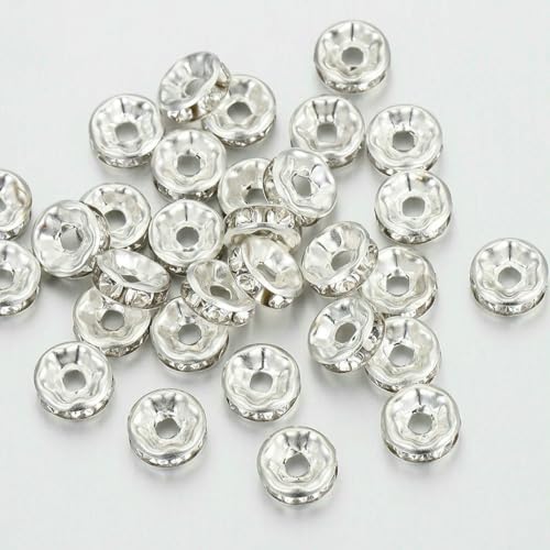 200 Stück/Los Strass-Rondellen-Kristallperlen, flach, 4, 6, 8, 10 mm, lose Abstandsperlen für DIY-Schmuckherstellung, Zubehör, Zubehör, Silber, 6 mm von SEDRGH