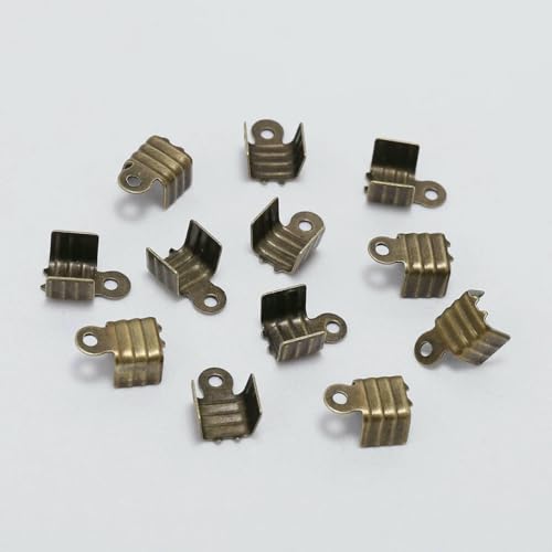 200 Stück Gold/Silber, kleine Kordel-Endspitze, umklappbar, Dreidraht-Verschluss, Quetschperlen-Schnur-Schnallen-Anschluss für Schmuckherstellung, Zubehör, DIY, Antik- von SEDRGH