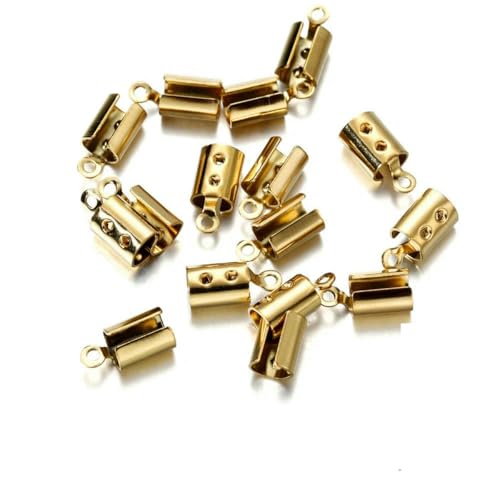 30/50 Stück Edelstahl Gold Seil Kordeln Crimp End Perlenkappen Leder Clip Spitze Falte für DIY Armband Halskette Schmuckherstellung-Gold 4,0 mm von SEDRGH
