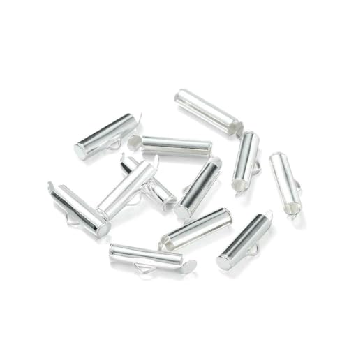 30–50 Stück Crimp-Endperlen, Perlen, Schiebe-Endverschluss, Schnallen, Rohre, Schieber-Endkappen für DIY-Schmuckverbinder, Zubehörherstellung, Silber, 20 mm x 50 Stück von SEDRGH