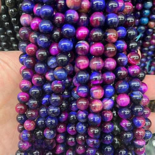 4/6/8/10 mm, bunte natürliche Tigerauge-Steinperle, glatte, runde, lose Abstandsperlen für die Schmuckherstellung, DIY-Perlenarbeiten, Bastelbedarf – Lila Tigerauge – 8 mm (45 bis 46 Stück) von SEDRGH