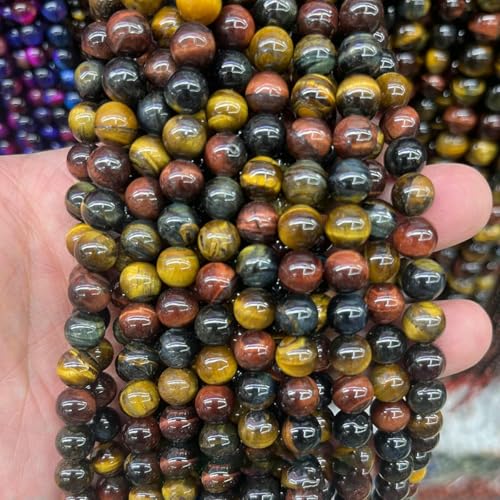 4/6/8/10 mm bunte natürliche Tigerauge-Steinperle, glatte, runde, lose Abstandsperlen für die Schmuckherstellung, DIY-Perlenarbeiten, Bastelbedarf – dreifarbig – 10 mm (36 bis 37 Stück) von SEDRGH