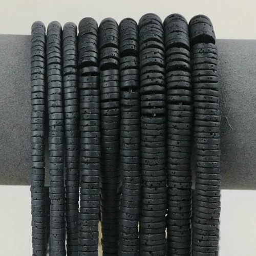 4/6/8 mm natürliche schwarze Lavasteinperlen, flach, rund, Abstandshalter, Rondelle, lose Perlen zur Schmuckherstellung, Armbänder, DIY-Zubehör, 4 x 2 mm, 200 Stück von SEDRGH