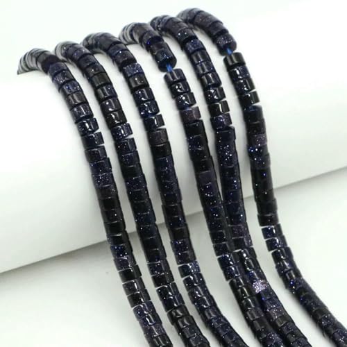 4 x 2 mm flache runde Natursteinperlen, Tigerauge, Achate, Quarze, Rondelle-Perlen zur Schmuckherstellung, DIY-Ohrring, Armband, Halskette, Blauer Sand, 5 Stränge von SEDRGH