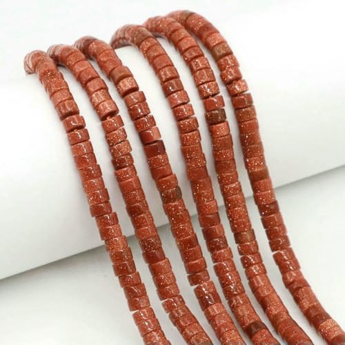 4 x 2 mm flache runde Natursteinperlen, Tigerauge, Achate, Quarze, Rondelle-Perlen zur Schmuckherstellung, DIY-Ohrring, Armband, Halskette, Roter Sand, 5 Stränge von SEDRGH