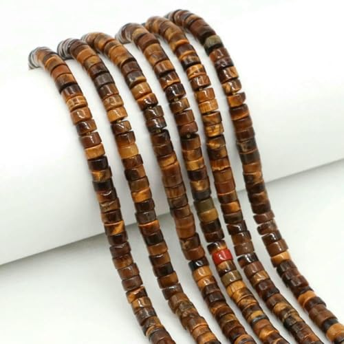 4 x 2 mm flache runde Natursteinperlen, Tigerauge, Achate, Quarze, Rondelle-Perlen zur Schmuckherstellung, DIY-Ohrring, Armband, Halskette, Tigerauge, 10 Stränge von SEDRGH