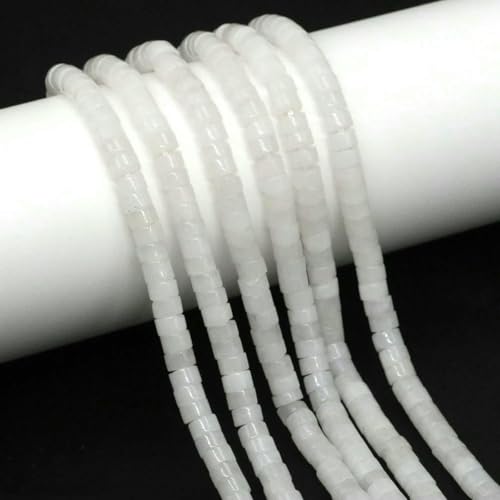 4 x 2 mm flache runde Natursteinperlen, Tigerauge, Achate, Quarze, Rondelle-Perlen zur Schmuckherstellung, DIY-Ohrring, Armband, Halskette, Weißer Jade, 10 Stränge von SEDRGH