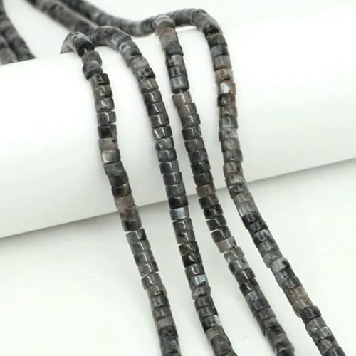 4 x 2 mm flache runde Natursteinperlen, Tigerauge, Achate, Quarze, Rondelle-Perlen zur Schmuckherstellung, DIY-Ohrring, Armband, Halskette – Schwarzer Labradorit – 20 Stränge von SEDRGH