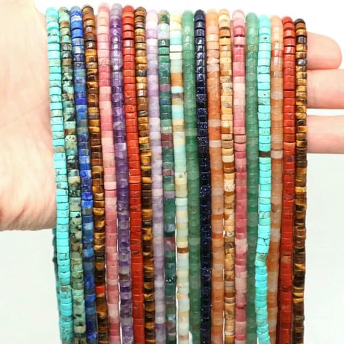 4 x 2 mm flache runde Natursteinperlen, Tigerauge, Achate, Quarze, Rondelle-Perlen zur Schmuckherstellung, DIY-Ohrring, Armband, Halskette – Stein – 5 Stränge von SEDRGH