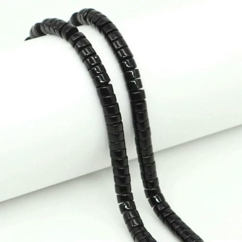 4 x 2 mm flache runde Natursteinperlen, Tigerauge, Achate, Quarze, Rondellperlen zur Schmuckherstellung, DIY-Ohrring, Armband, Halskette – Schwarzer Obsidian – 10 Stränge von SEDRGH
