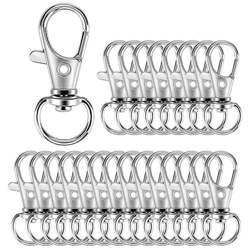 5/20/50/100 Stück Schlüsselanhänger-Cliphaken, Drehverschlüsse, Lanyard-Karabinerhaken, Karabinerverschluss für Schlüsselanhänger, DIY-Schmuckhandwerk (32 mm) – Silber – 100 Stück von SEDRGH
