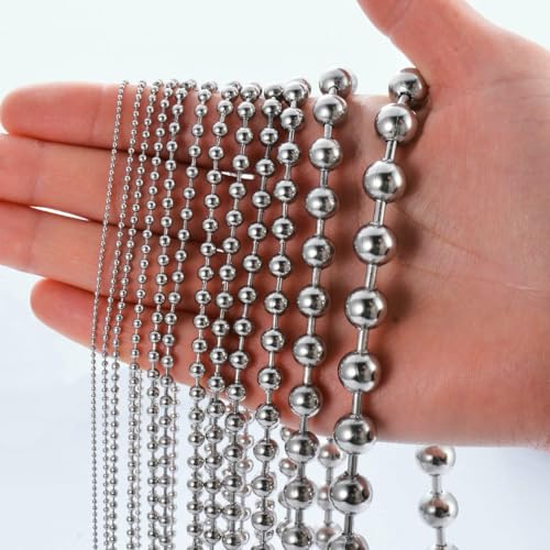 5 Stück/Los 1,2 mm – 10 mm Edelstahl-Kugelkette für Herren, Halskette, Armband, Schlüsselanhänger, Schmuckstück, Hundemarke, Schmuckzubehör, 40 cm – 75 cm, Breite 1,2 mm – 60 cm von SEDRGH