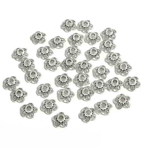 50–100 Stück tibetische Antik-Silber-Farben-Blumenperlen-Endkappen für Schmuckherstellung, Handarbeiten, DIY-Zubehör, 12 mm, 50 Stück von SEDRGH